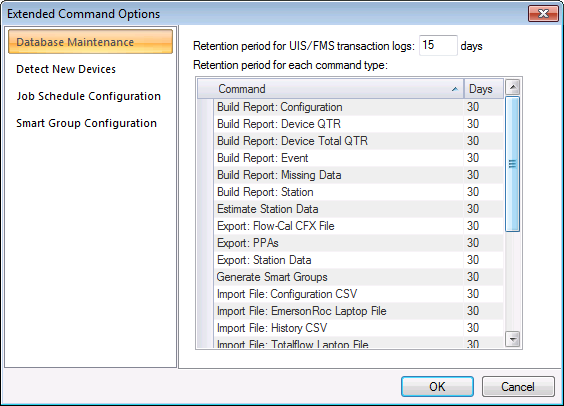 Database Maintenance Command Retention Periods